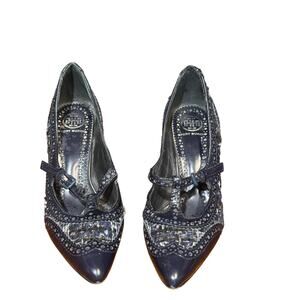 Tory Burch tweed and leather heels size 6.5